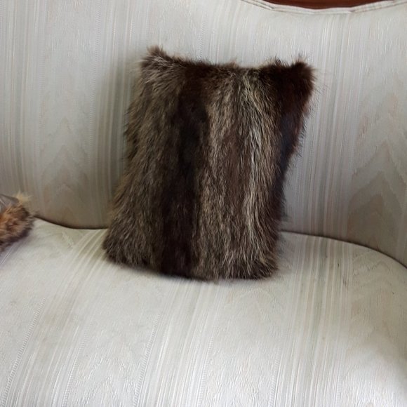 Genuine Raccoon Real Fur Throw Pillow - Picture 3 of 6